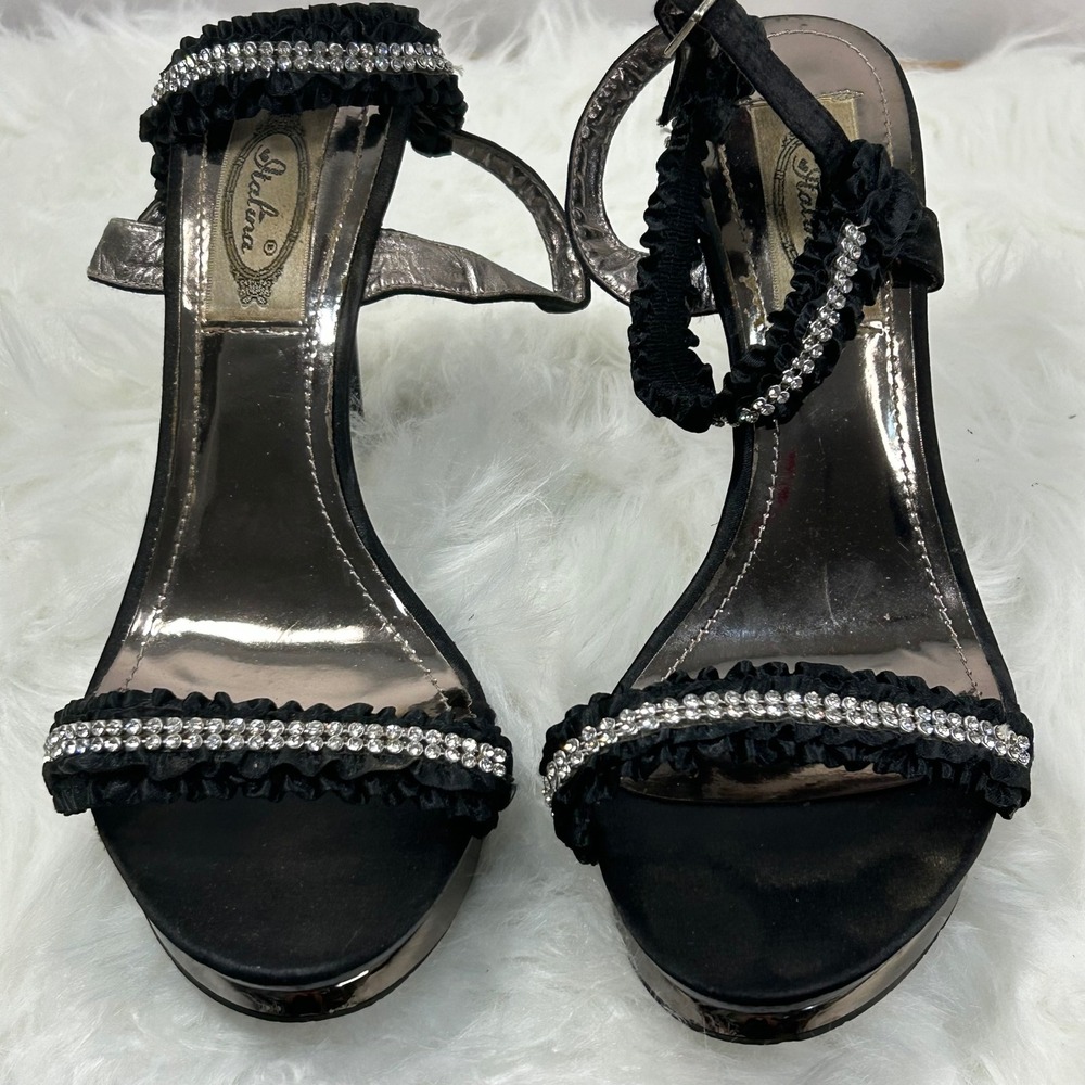 Italina Black Rhinestone Ankle Strap Stiletto Heels Platform Dress‎ Shoes 8.5W